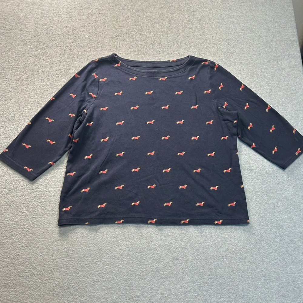 Croft & Barrow 3/4 Sleeve Cotton Knit Top Womens XL Navy Dachshund Dog Print